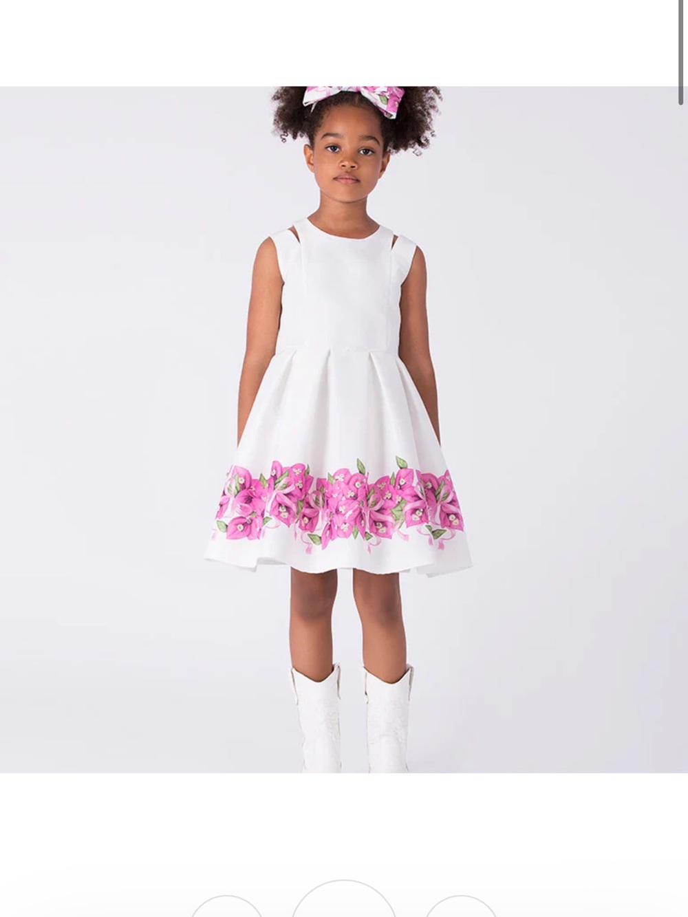Little Girl White Dress with Pink Floral Border